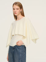 Tencel Wool Blend Women Knit Top With Pullover Cape GOELIA