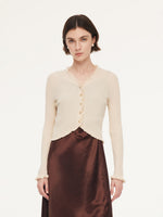 Cotton Mulberry Silk Blend Ruffle Trim Women Cardigan GOELIA