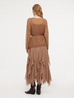 Sequins Knit Top And Strap Cascading Ruffle Dress Belted Two-Piece Set GOELIA
