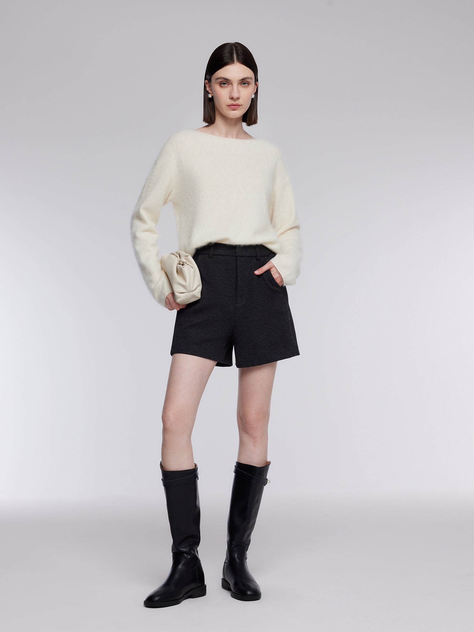 [Preview] 100% Brushed Wool Boat Neck Women Sweater GOELIA