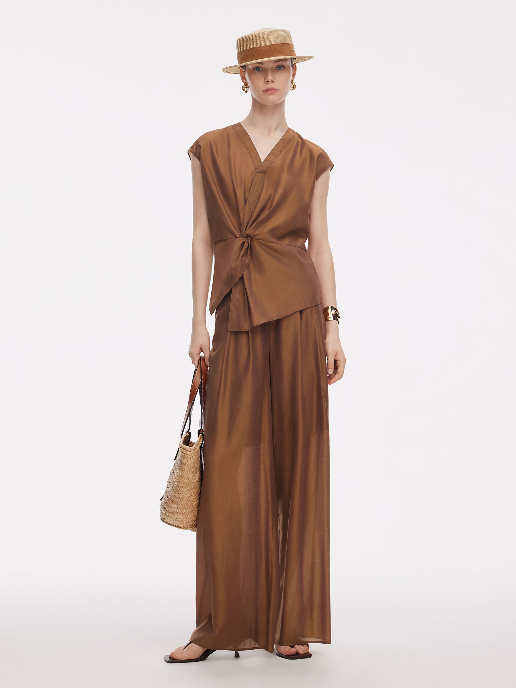 Acetate Modal Blend Twist Front Women Asymmetrical Top GOELIA