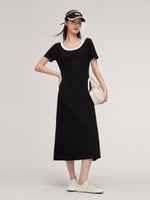 Faux Two-Piece Patchwork Slim Fit Women T-Shirt Maxi Dress GOELIA
