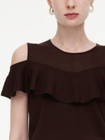 [Preview] Tencel Blend Ruffle Cold Shoulder Women Knit Top GOELIA