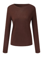 Cashmere Mulberry Silk Lyocell Blend Crew Neck Women Knit Top GOELIA