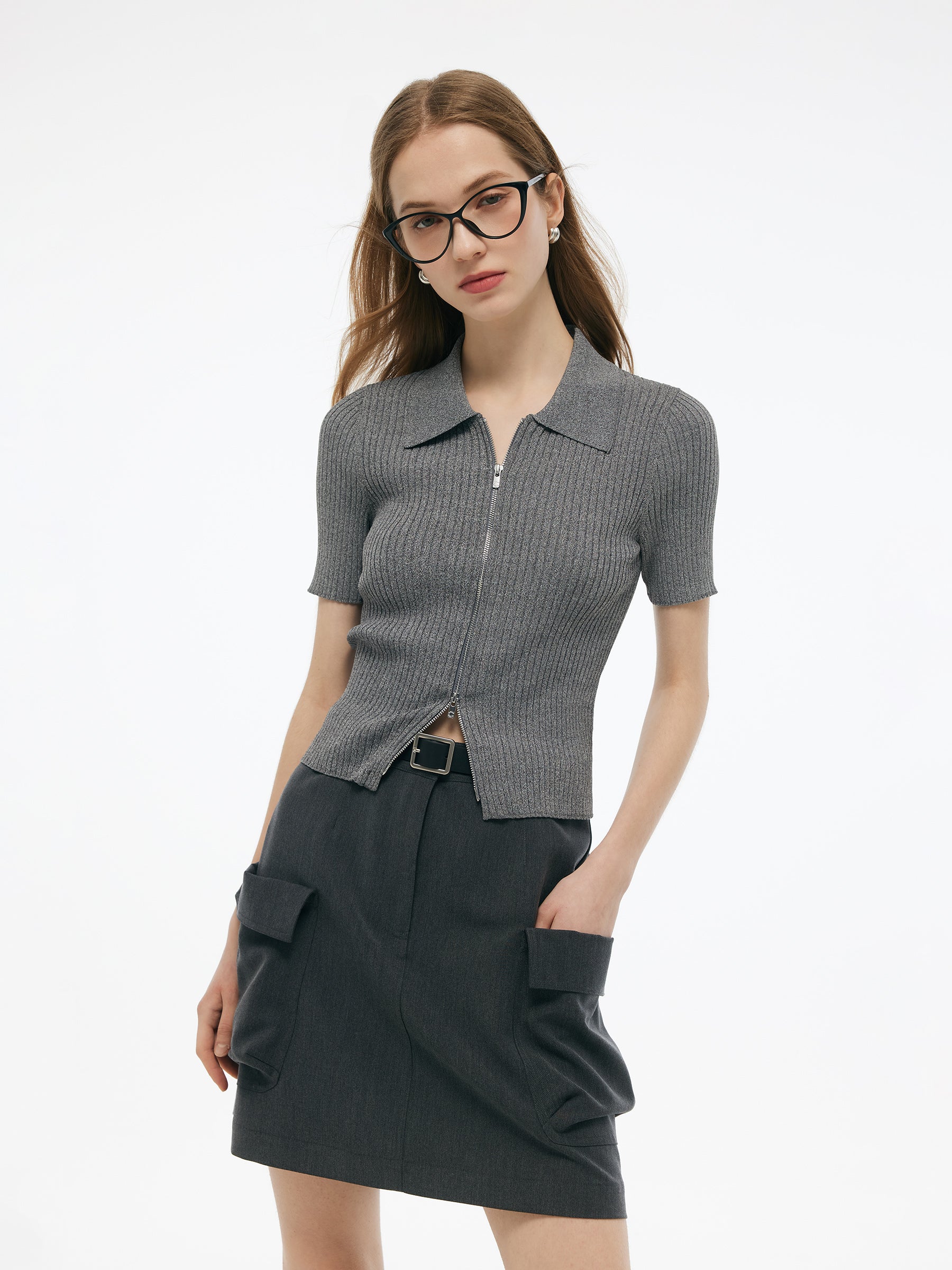 Tencel Blend Zip-Up Women Slim Fit Cardigan GOELIA