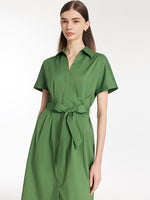 Lapel V-Neck Women Midi Shirt Dress With Belt GOELIA