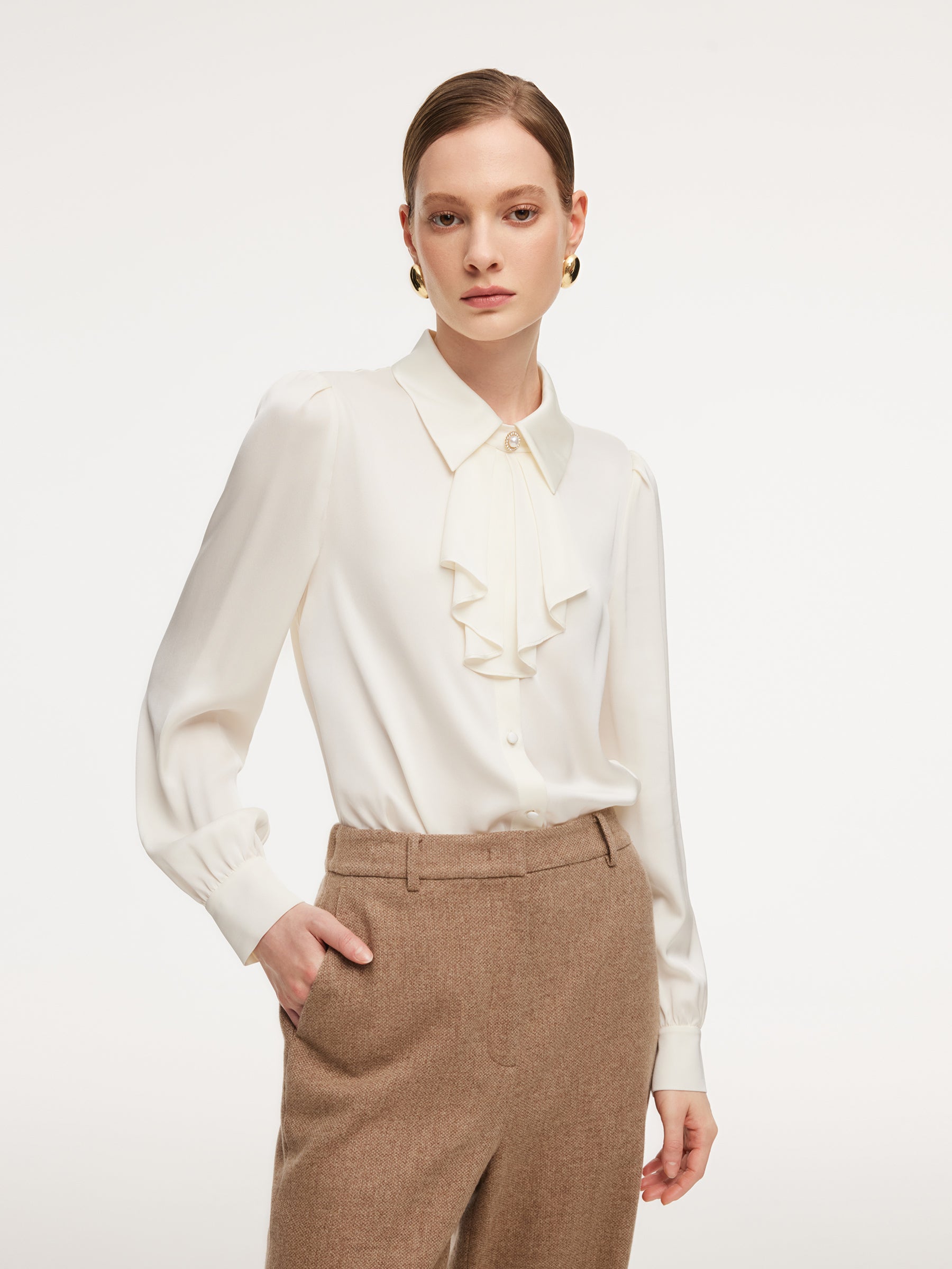 [Preview] 22MM Mulberry Silk Women Shirt With Detachable Ruffle Detail GOELIA