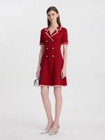 Tencel Blend Contrast Trim Women Lapel Knit Mini Dress GOELIA