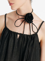18 Momme Xiang Yun Silk Women Spaghetti Strap Maxi Dress With 3D Rose Belt GOELIA