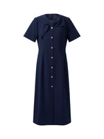 Triacetate Bowknot Women Gathered Waist Midi Dress GOELIA