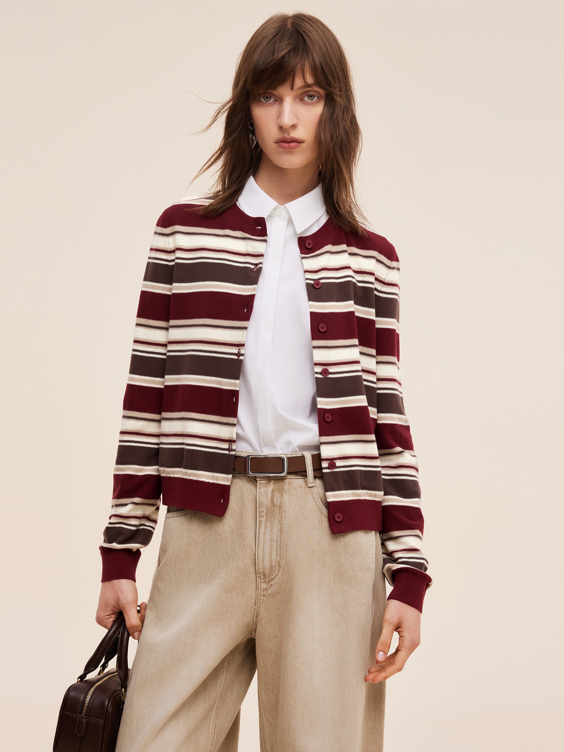 100% Cotton Multicolored Stripe Women Cardigan GOELIA