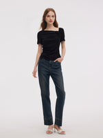 Acetate Blend Asymmetric Neckline Women T-Shirt GOELIA