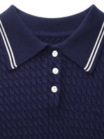 Lyocell Blend Polo Knit Top And Pleated Skirt Two-Piece Set GOELIA