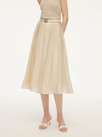 Tencel Acetate Linen Blend Women A-Line Skirt With Belt GOELIA