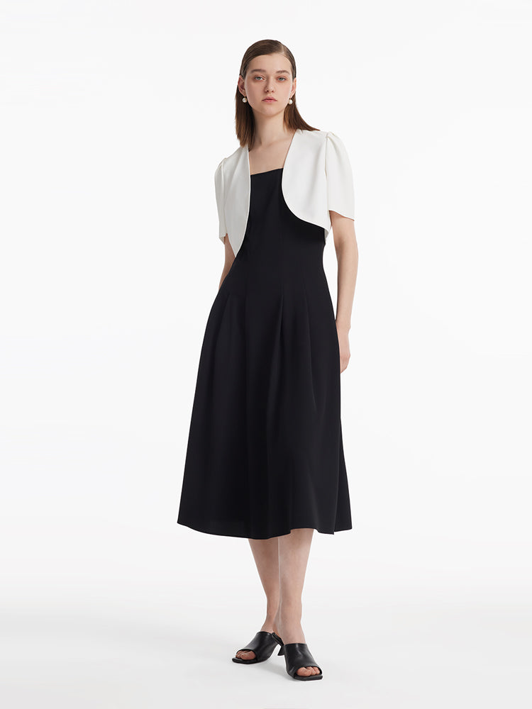 Crop Blazer And Spaghetti Strap Dress Two-Piece Set GOELIA