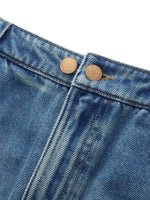 Lyocell Cotton Blend Denim Frayed Hem Women Skirt With Belt GOELIA