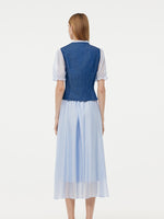 Denim Lyocell Patchwork Crop Jacket And Skirt Two-Piece Set GOELIA