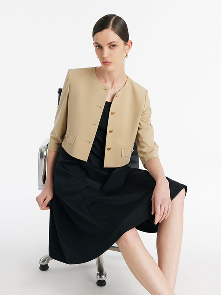Single-Breasted Crop Jacket And Vest Dress Two-Piece Set GOELIA