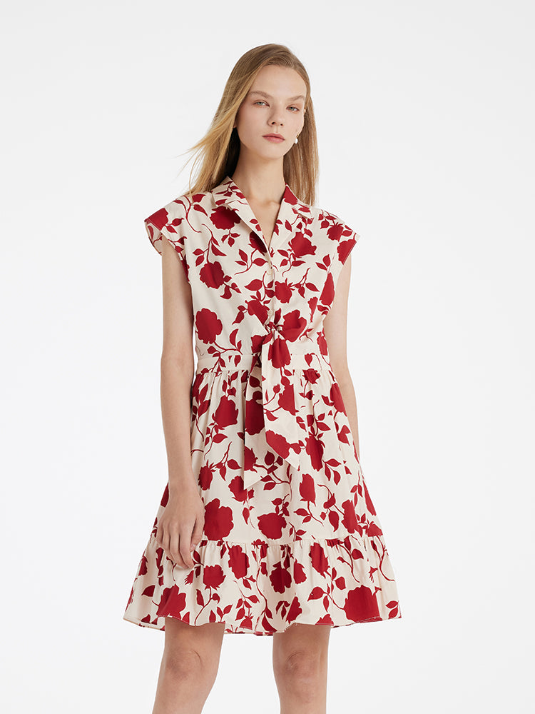 Rose Printed Knotted Women Mini Dress GOELIA