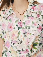 19MM Mulberry Silk Floral Print Women Twist Front Top GOELIA