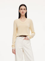 Lyocell Wool Blend V-Neck Women Knit Top With Detachable Sailor Collar GOELIA