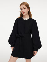 Tweed Balloon Sleeves A-Line Women Wrap Coat GOELIA