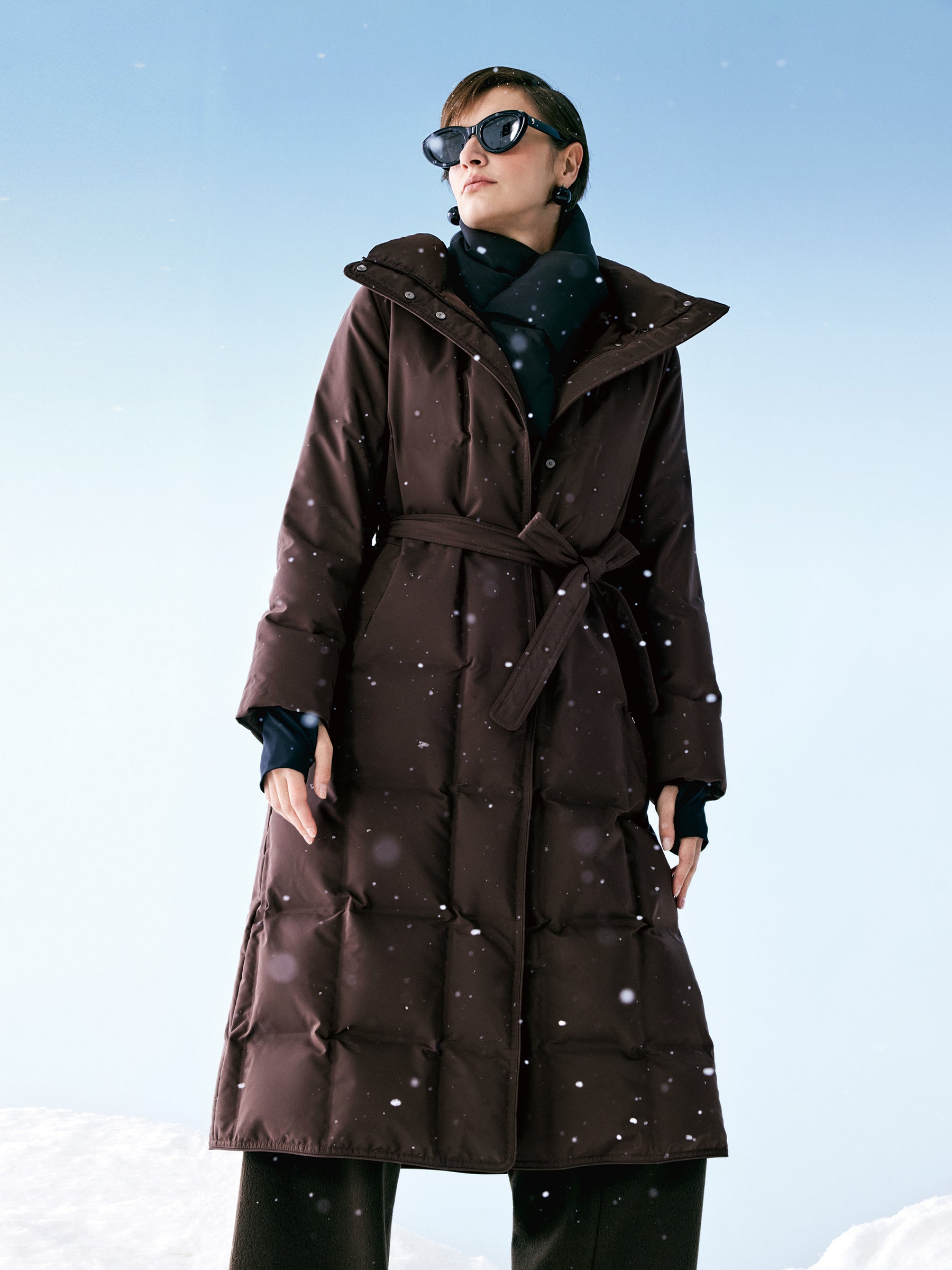 Quilted Hooded Goose Down Wrap Overcoat GOELIA
