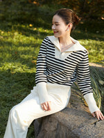 Oversized Collar Half-Zip Women Knit Top GOELIA