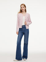 Wool Blend Round Neck Sequins Women Cardigan GOELIA