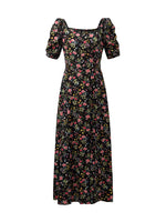 Mulberry Silk Rose Printed Women Maxi Dress GOELIA