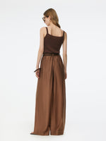 Tencel Blend Women Wide Leg Pants With GO Letter Leather Belt GOELIA