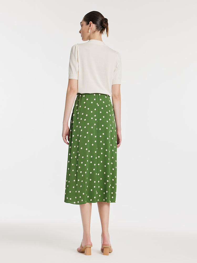 Bow Tie Neck Knit Top And Mulberry Silk Polka Dots Printed Half Skirt Two-Piece Set GOELIA