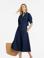 Denim V-Neck Top And Half Skirt Two-Piece Set GOELIA