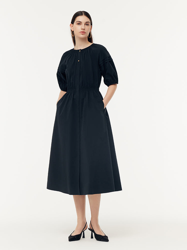 Gathered Waist Puff Sleeve Women Maxi Dress GOELIA