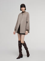 Alpaca Wool Blend Double-Faced Women Wrap Coat With Scarf GOELIA