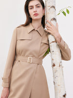Worsted Woolen Women Trench Coat With Belt GOELIA