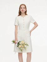 Tweed Round Neck Women Mini Dress GOELIA