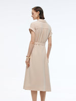 100% Acetate V-Neck Women Maxi Dress With Belt GOELIA