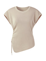 Lyocell Blend Side Drawstring Women Asymmetric Knit Top GOELIA