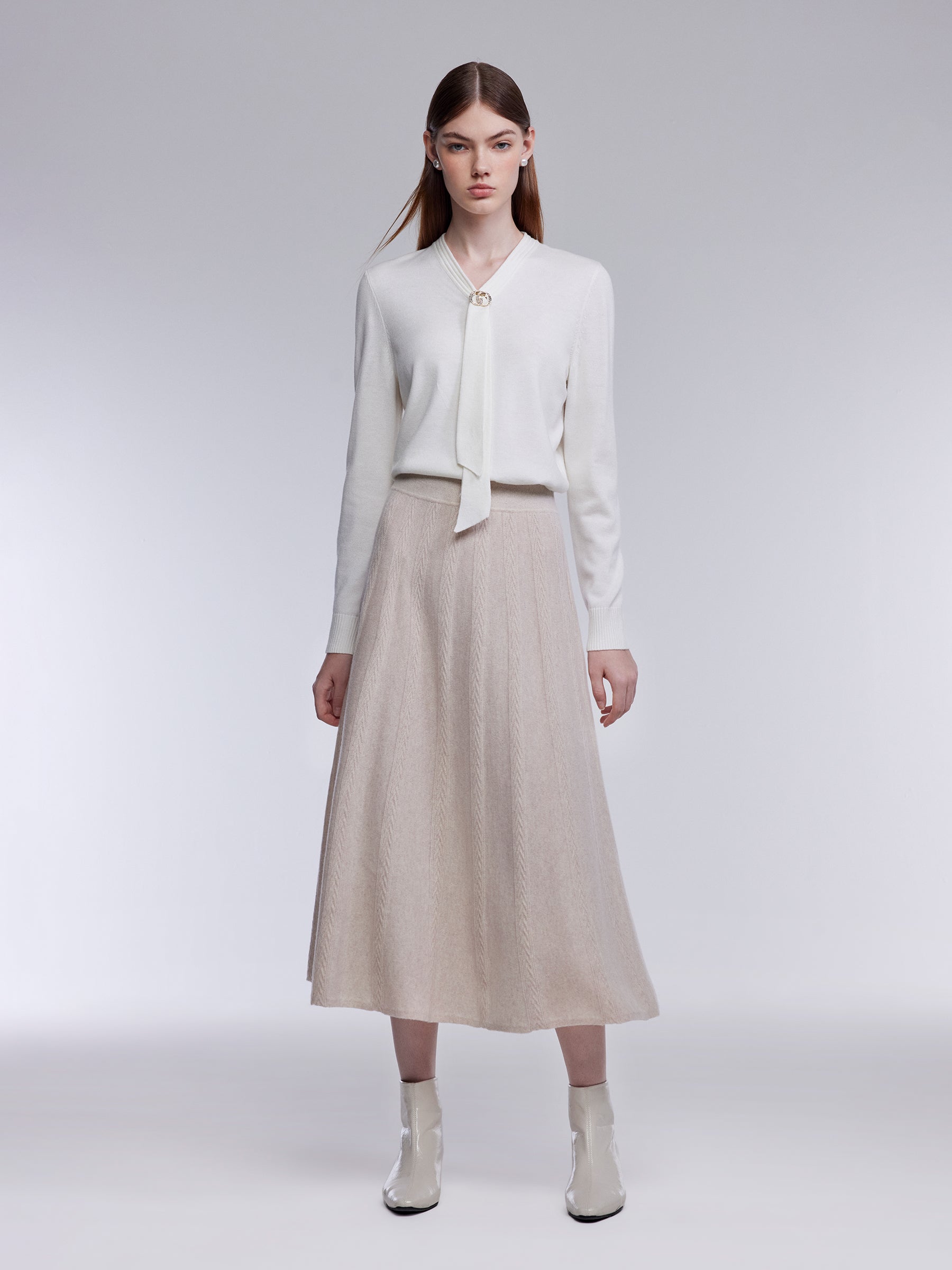 Wool Blend Tie Neck Women Knit Top With GO Buckle GOELIA