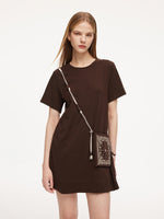 [Preview] Round Neck Women Long T-Shirt With Crossbody Bag GOELIA