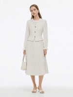 Tweed Sequins Pleated Sleeves Women Maxi Dress GOELIA