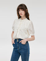 New Chinese-Style Lace Sequins Patchwork Women Blouse GOELIA