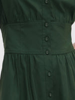 Dark Green Gathered Waist Women Maxi Shirt Dress GOELIA