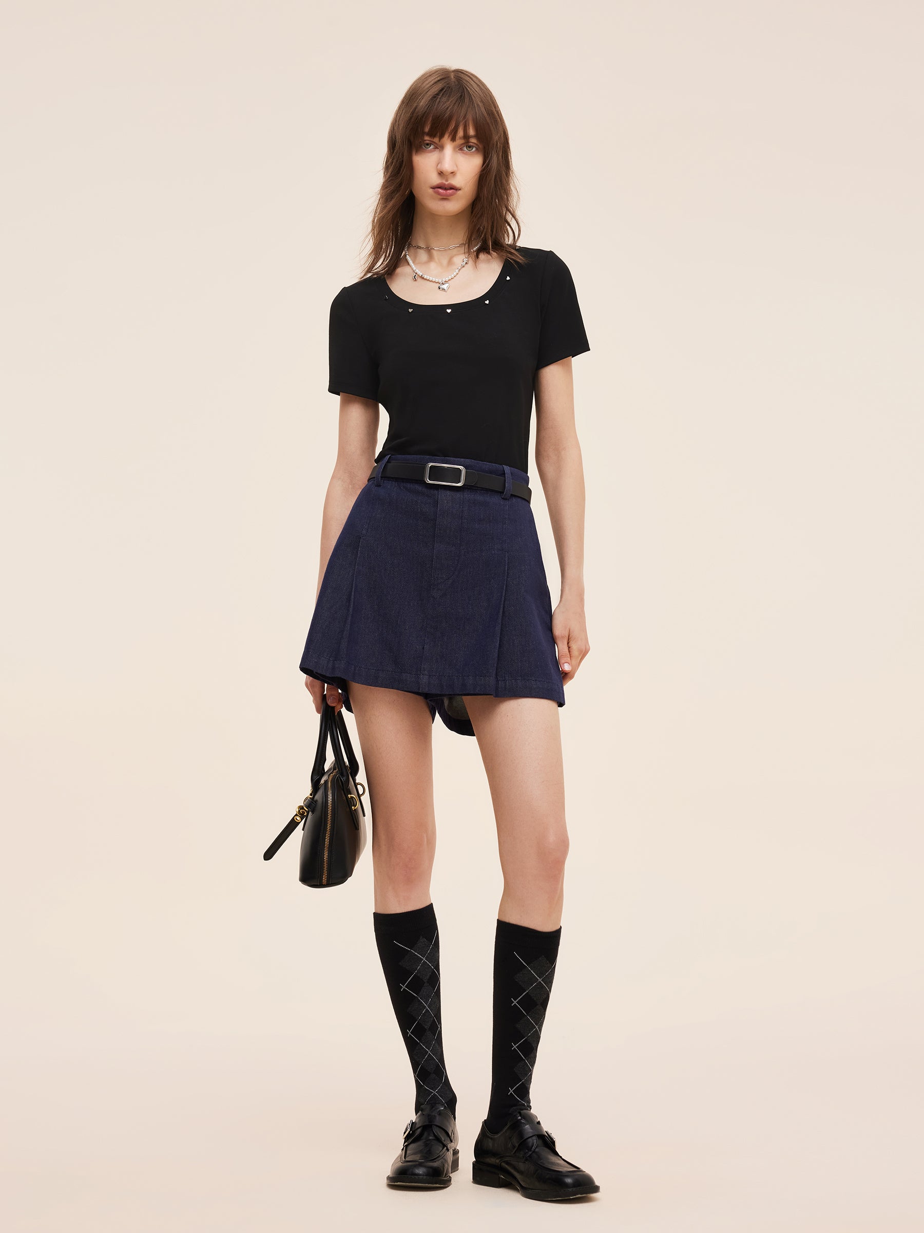 Square Neck Heart Decorated Women T-Shirt GOELIA