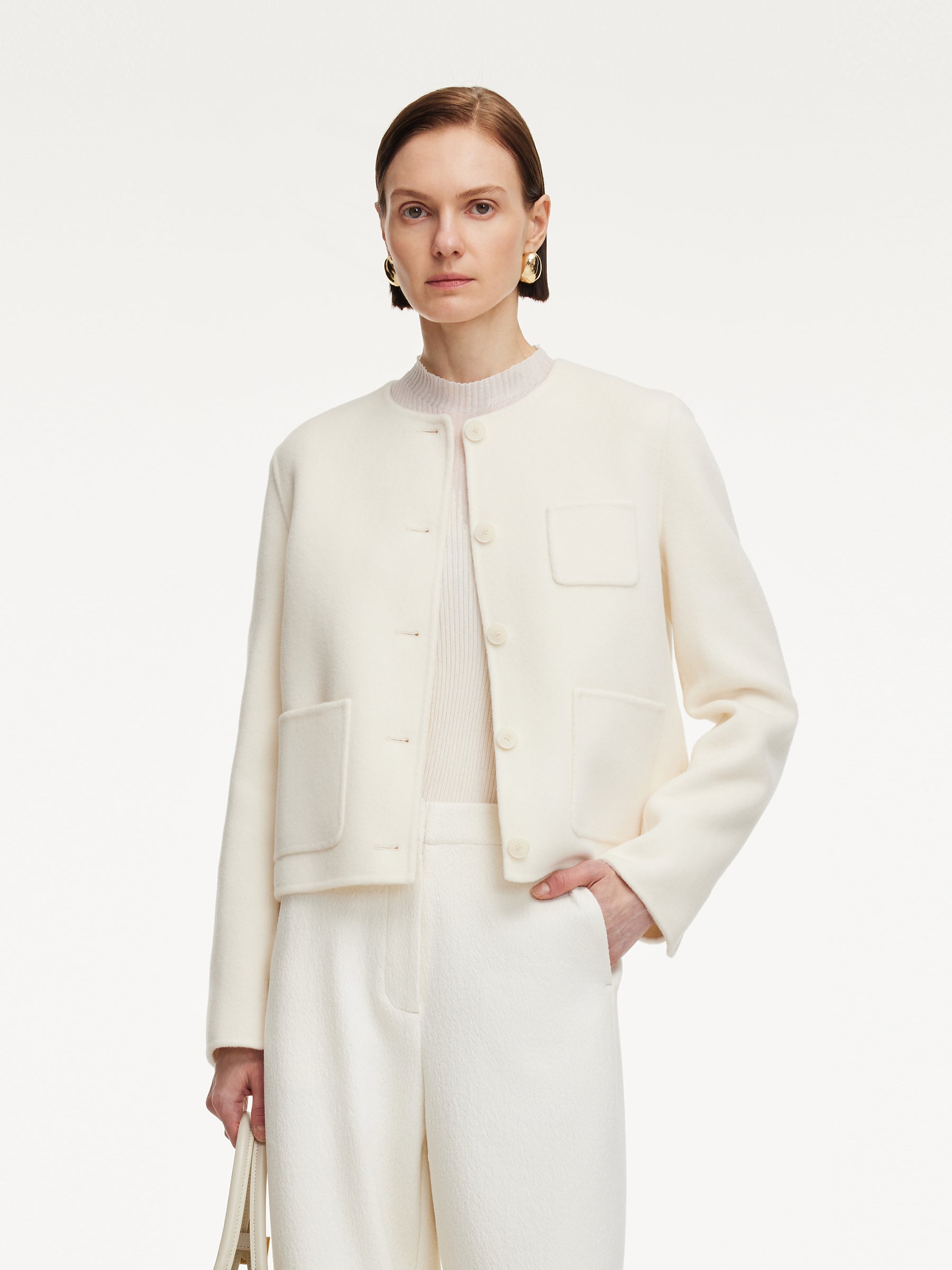 [Preview] Cashmere Wool Blend Double-Faced Women Crop Jacket GOELIA