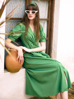 V-Neck Knotted Women Midi Dress GOELIA