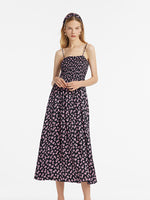 Bowknot Printed Spaghetti Strap Maxi Dress And Knitted Cardigan Two-Piece Set With Scrunchie GOELIA