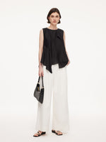 Lyocell Blend Black Ruffle-Detailing Women Tank Top GOELIA