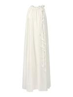 Ruffle Neckline Women Halter Maxi Dress With Floral Ribbon GOELIA